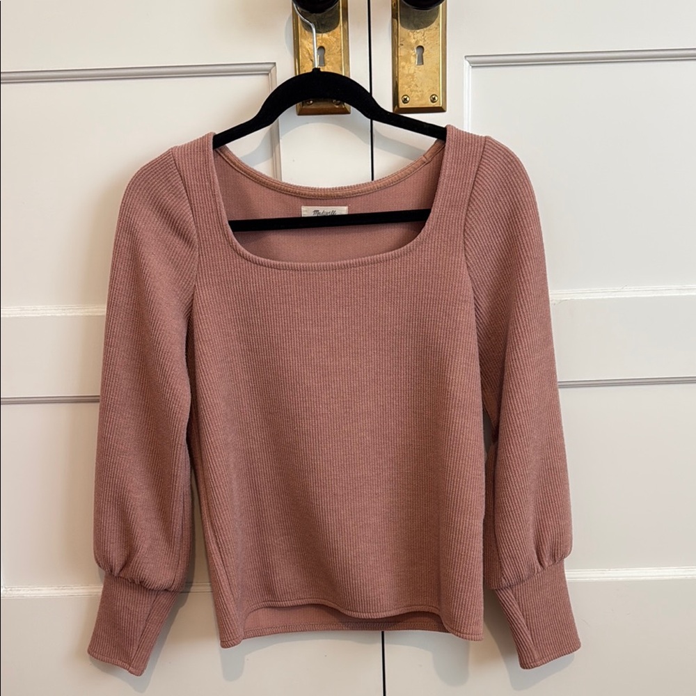Madewell Pink Ribbed Square Neck Sweater/ Top